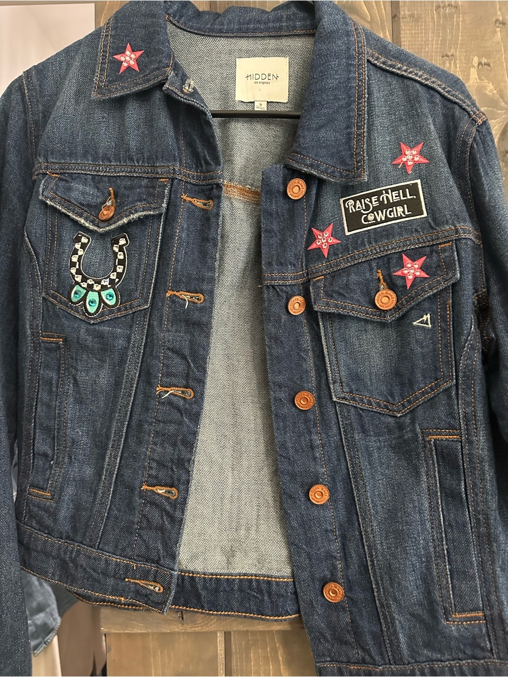 Hidden Jeans Women's Dark Blue Embellished Denim Jacket - Star & Cowgirl Patch